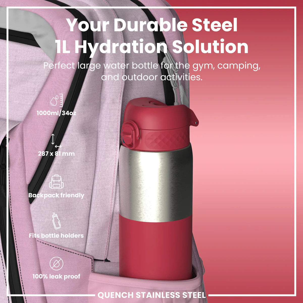 Ion8 Quench Stainless Steel Water Bottle Viva Magenta