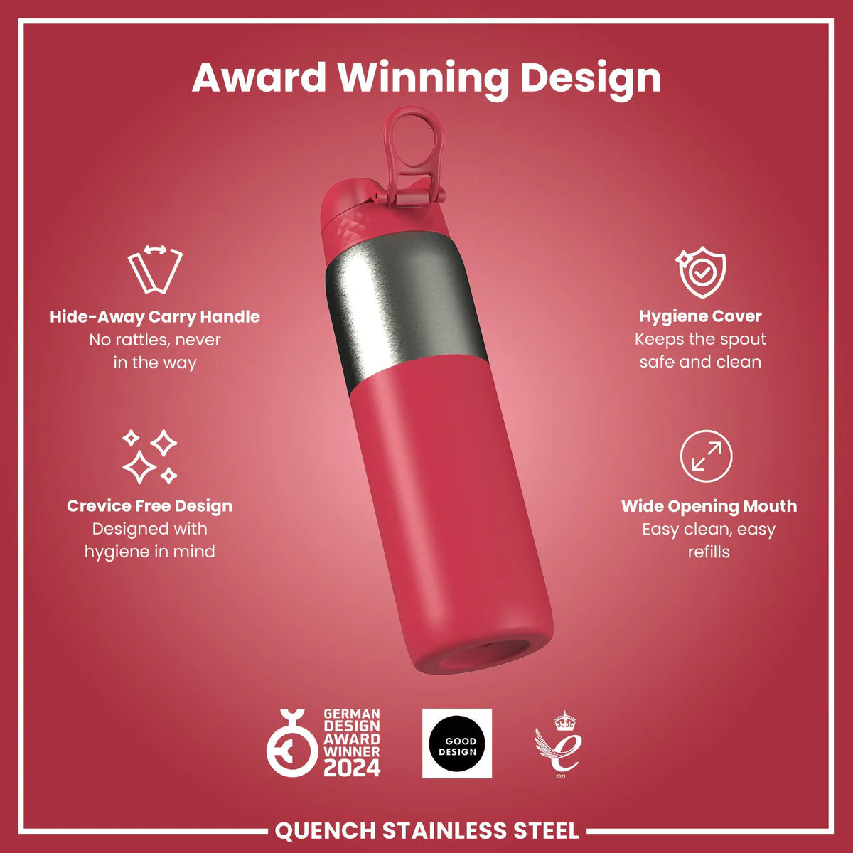 Ion8 Quench Stainless Steel Water Bottle Viva Magenta