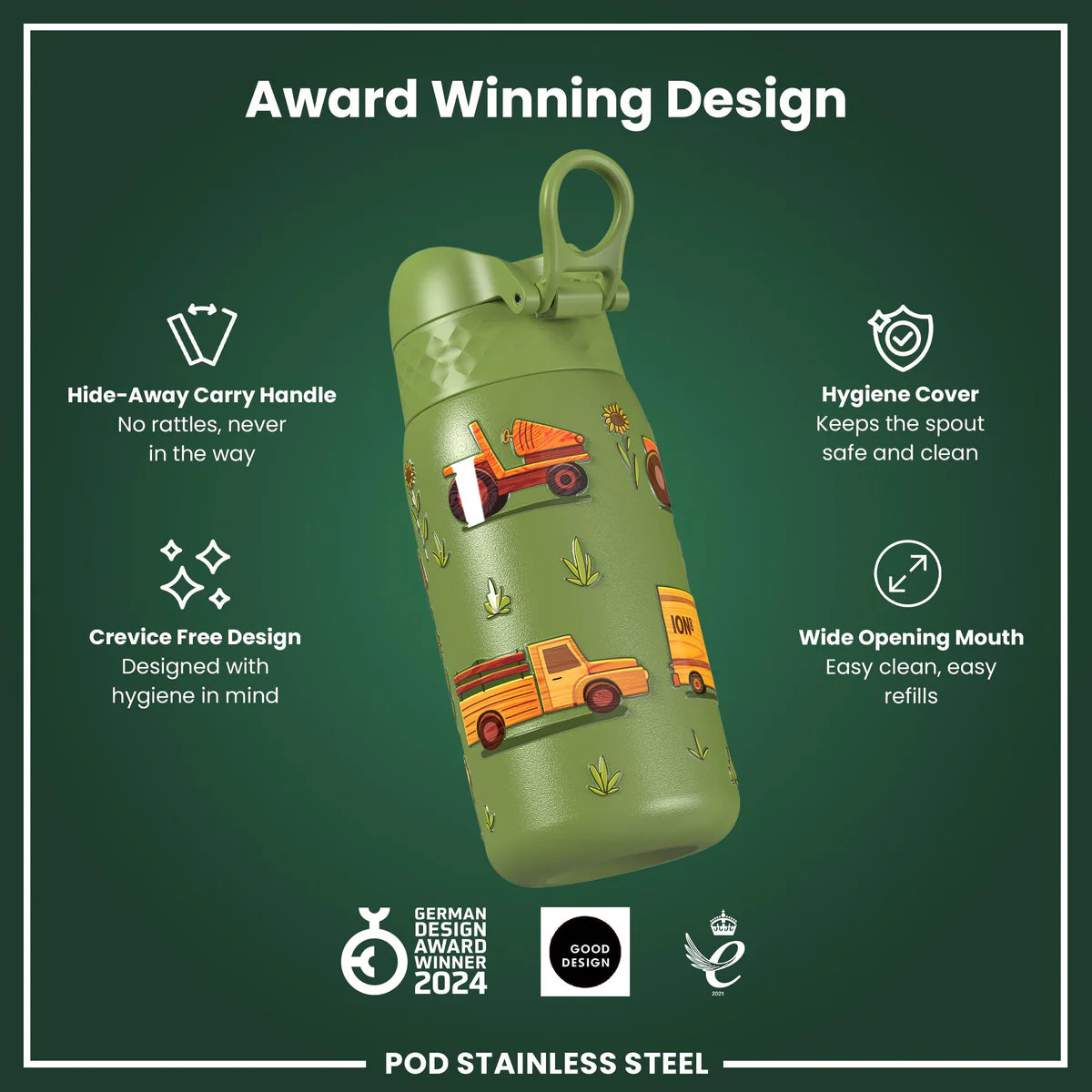 Ion8 Pod Stainless Steel Water Bottle Farm Machines