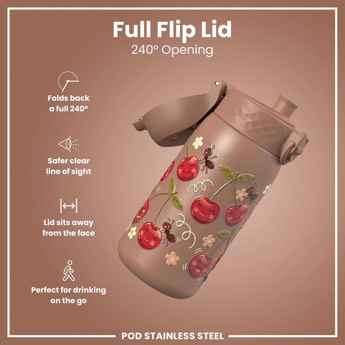 Ion8 Pod Stainless Steel Water Bottle Cherries