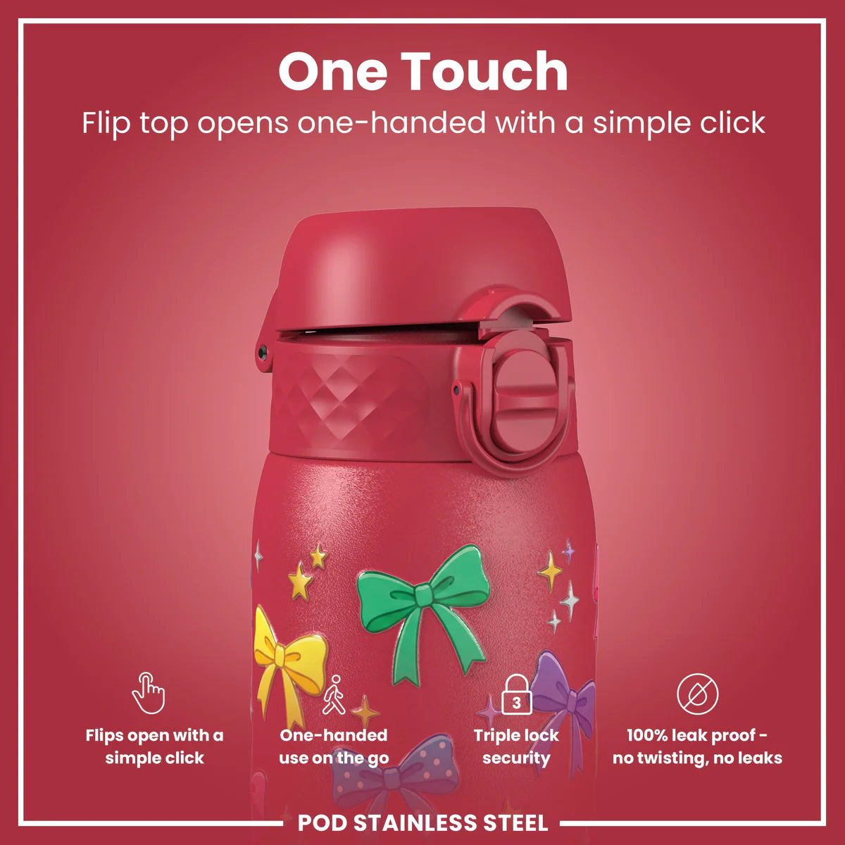 Ion8 Pod Stainless Steel Water Bottle Bows