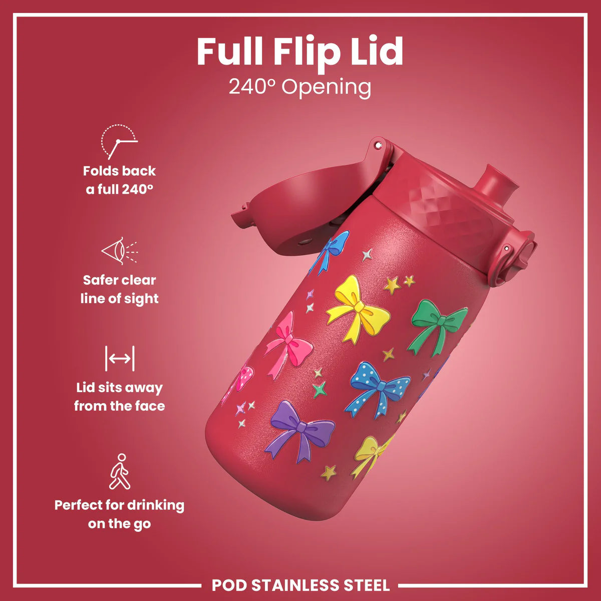 Ion8 Pod Stainless Steel Water Bottle Bows