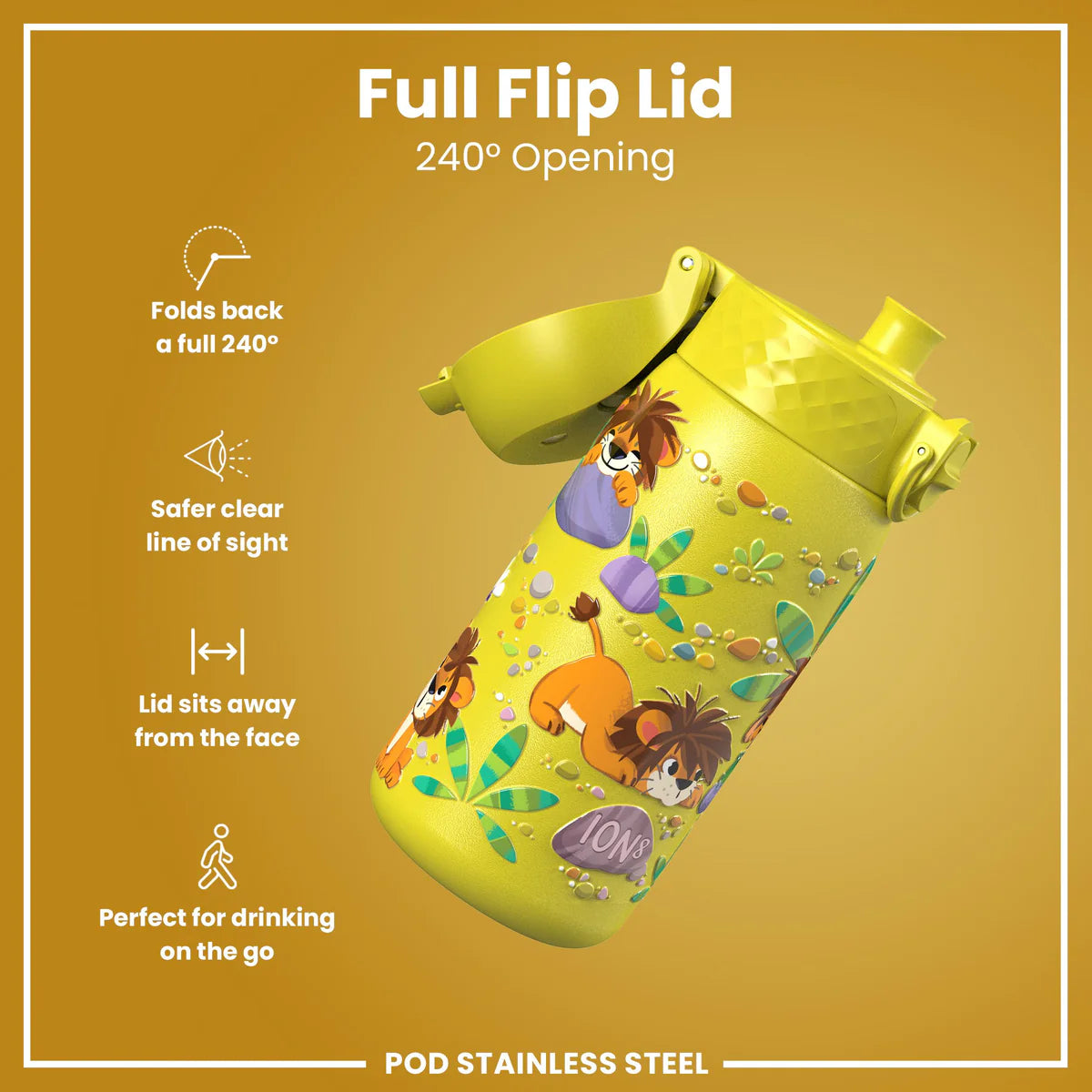 Ion8 Pod Stainless Steel Water Bottle Lions