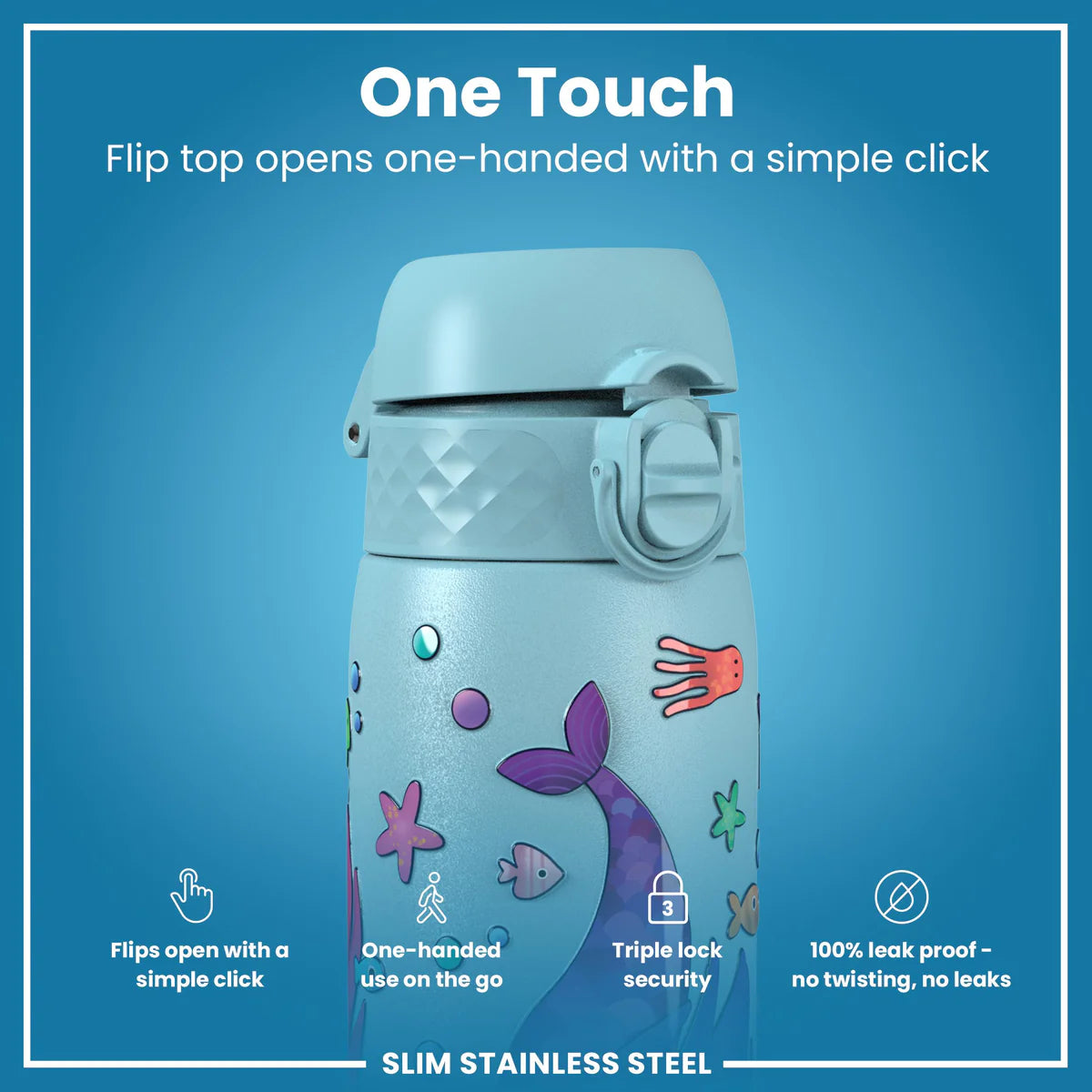 Ion8 Slim Stainless Steel Water Bottle Mermaids