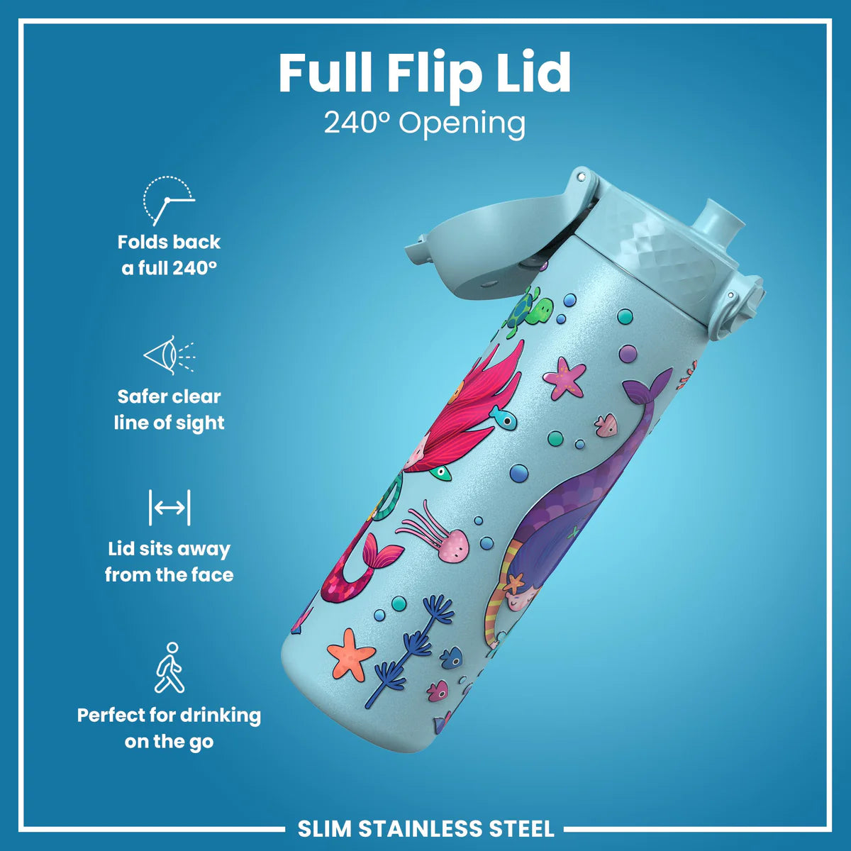 Ion8 Slim Stainless Steel Water Bottle Mermaids
