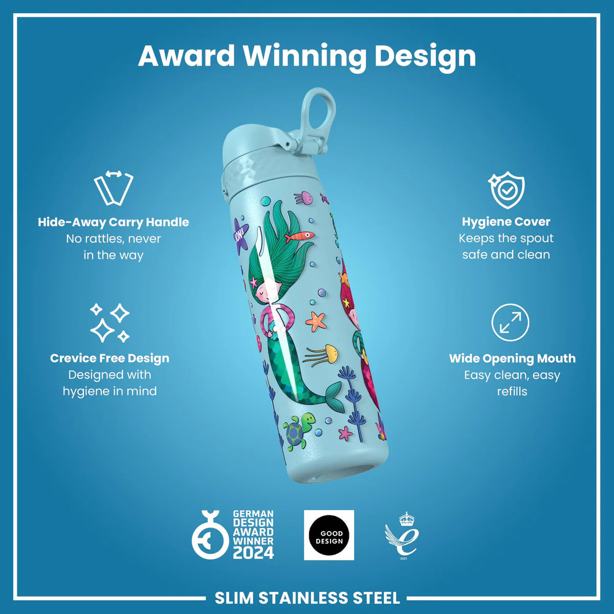 Ion8 Slim Stainless Steel Water Bottle Mermaids